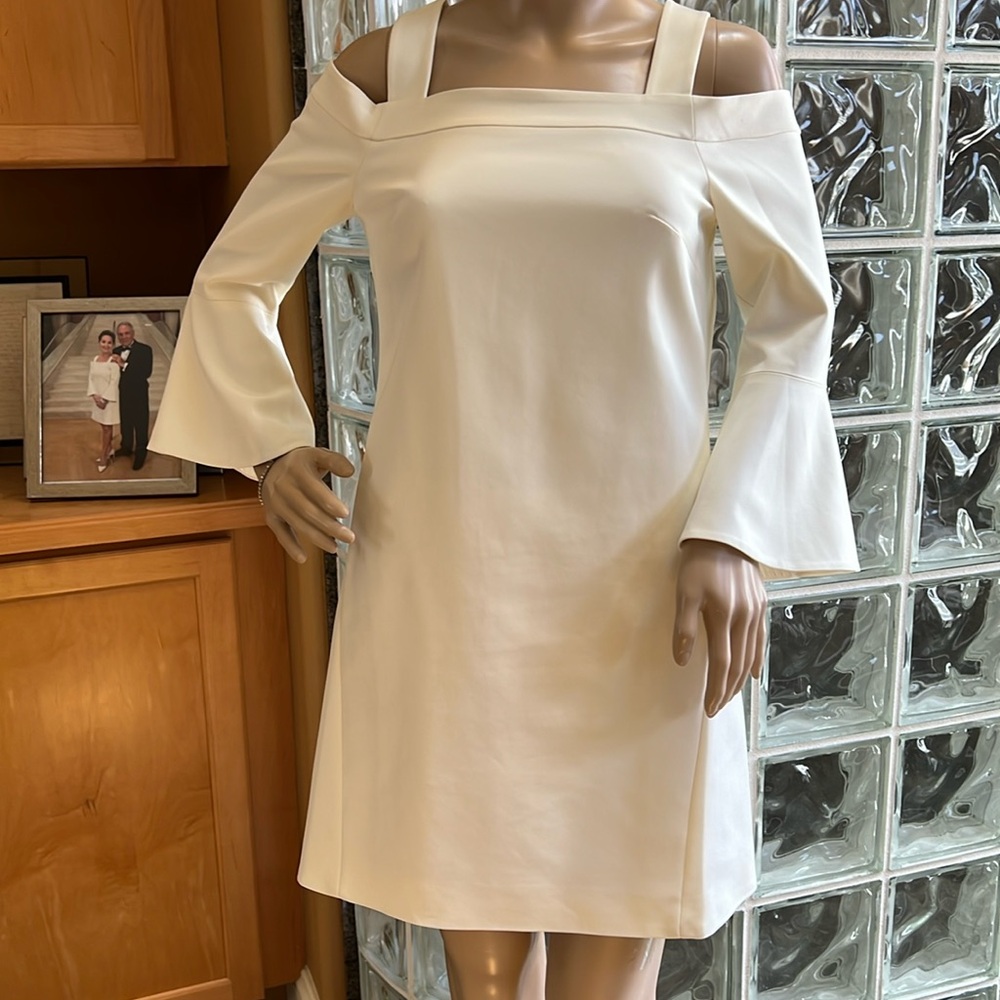 TIBI Square Neckline Cream Mini Shift Dress Size 2